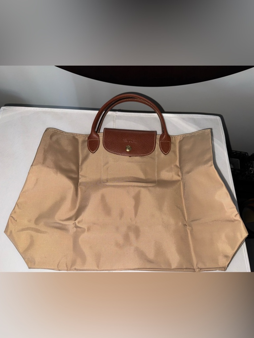 NWOT Longchamp Le Pliage Cabas nylon tote work laptop bag (Beige Tan)